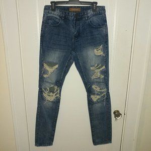 CRYSP DENIM: Distressed Skinny Moto Jeans - Men's Size 30